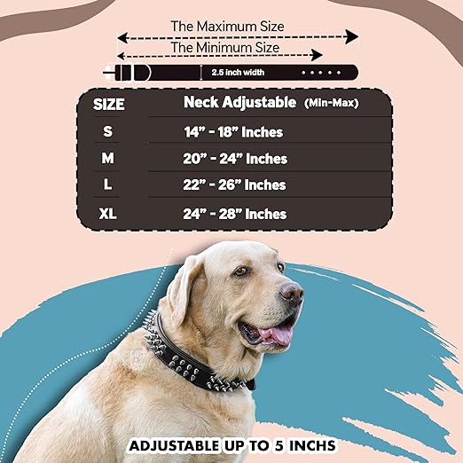 2-Inch Wide Spiked Leather Dog Collar for Pitbulls, Mastiffs, Street Hounds, and Huskies